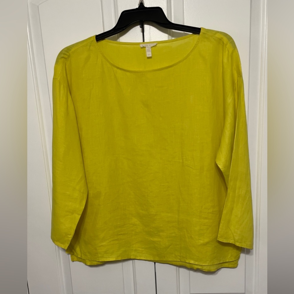 EILEEN FISHER Organic Linen Blouse .. Color Yellow/ Size M excellent condition